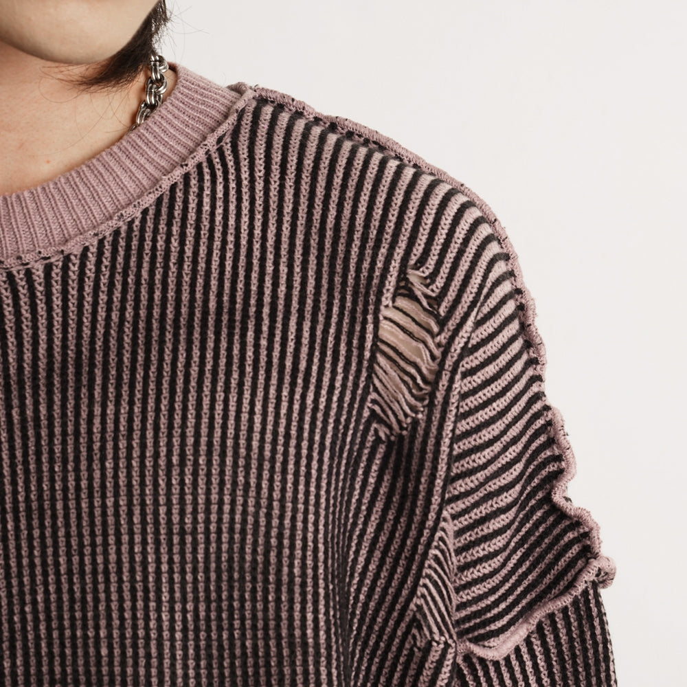 HIERARCHY STUDIOS Chroma - Distressed Pink Flux Oversized Knit Sweater