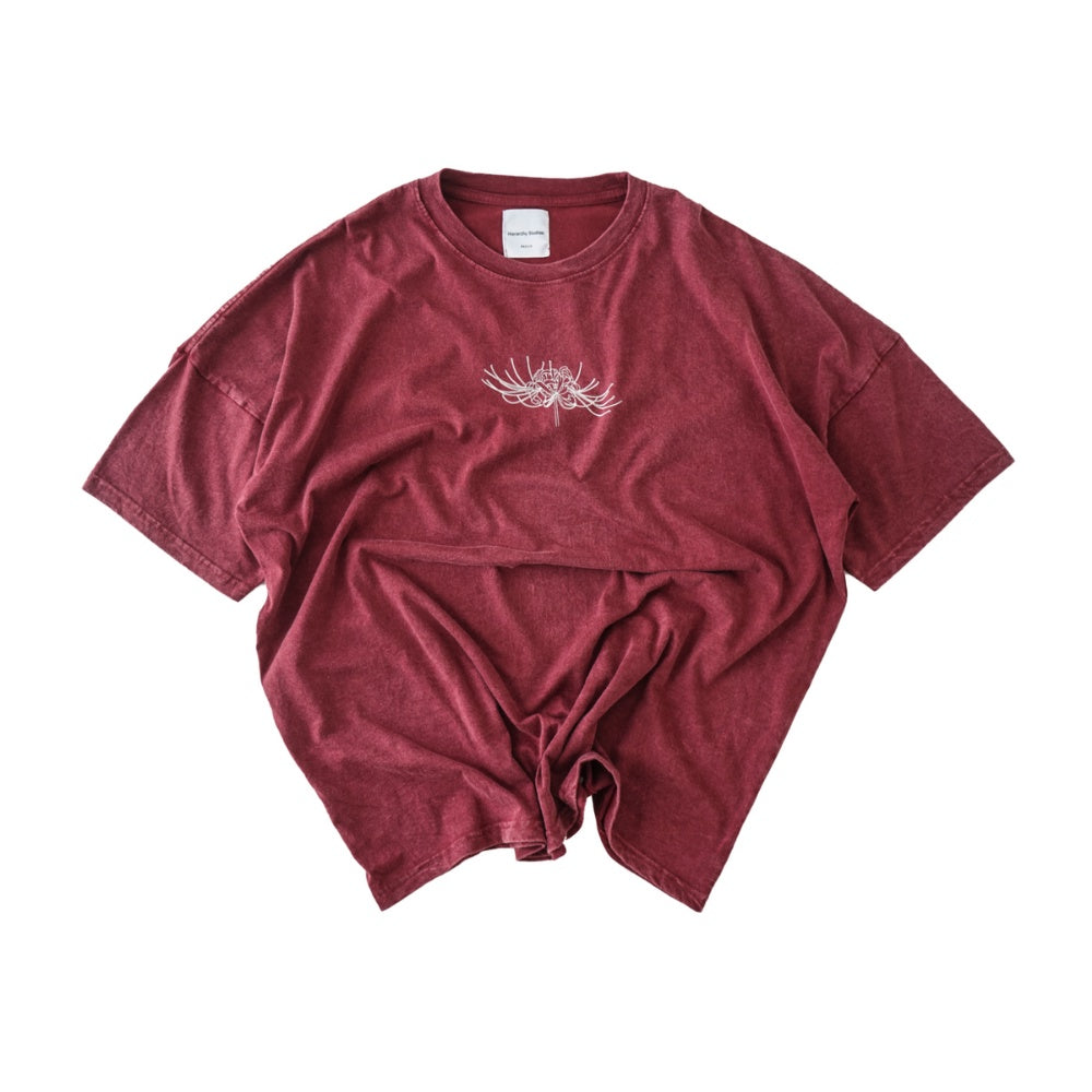 Flowers Wide Spider Lily Oversized T-shirt Washed Red