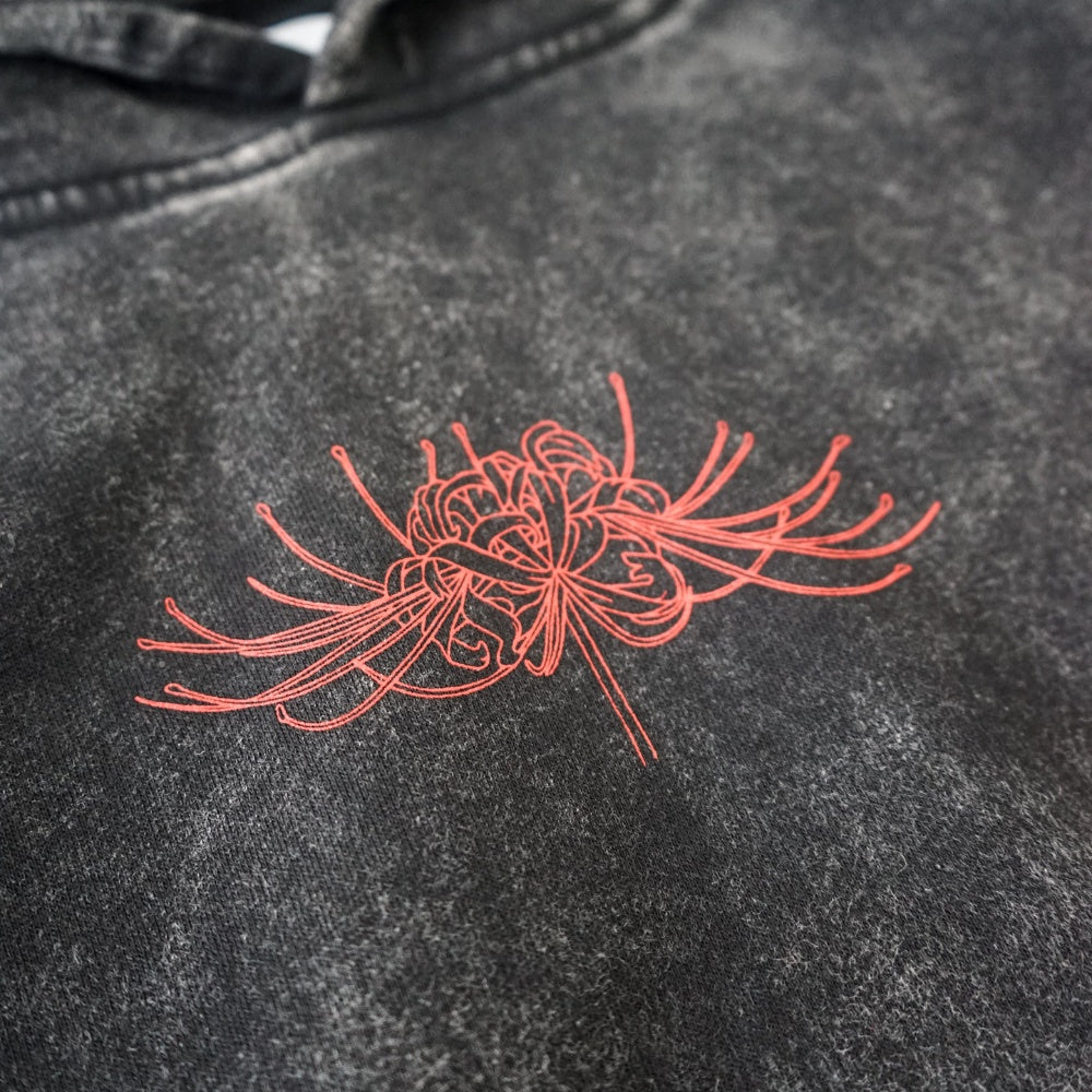 Washed Black Wide Spider Lily Oversized Hoodie