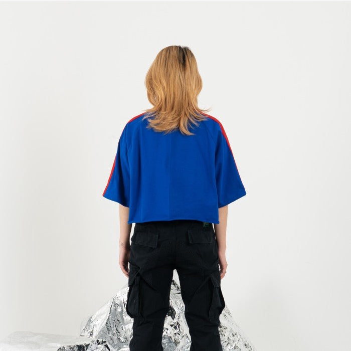 Blue Colorblock Cropped T-Shirt