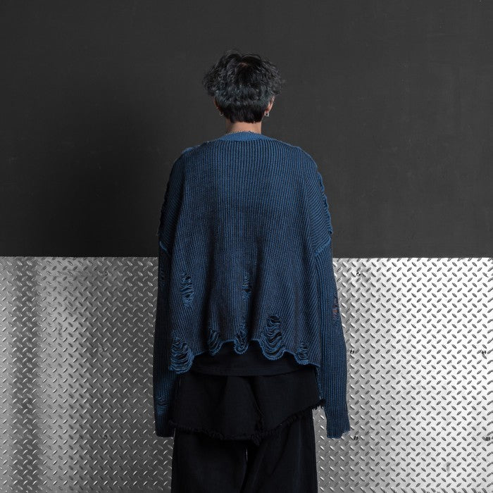 Distressed Blue Flux Oversized Knit Sweater