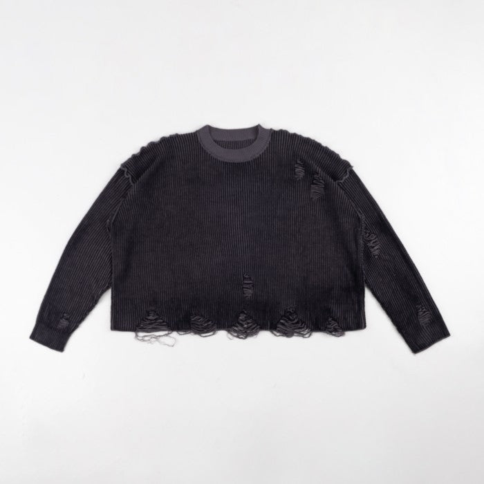 HIERARCHY STUDIOS Chroma - Distressed Dark Grey Flux Oversized Knit Sweater