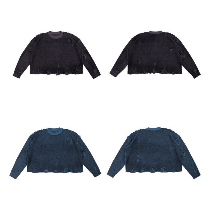 Distressed Blue Flux Oversized Knit Sweater