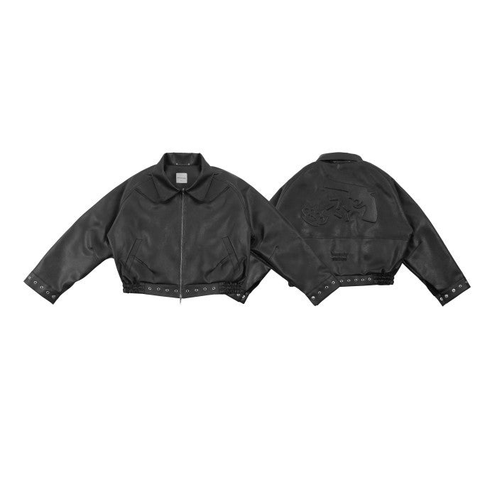 HIERARCHY STUDIOS Unsolved - Black Evidence Boxy Leather Jacket