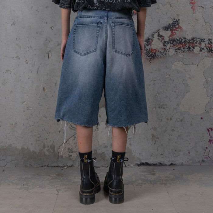 HIERARCHY STUDIOS TYPEWRITER - Blue Ripped Denim Jorts