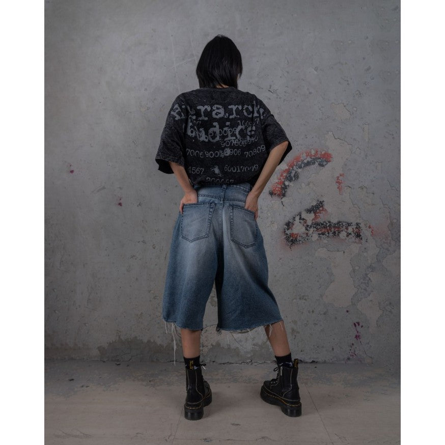HIERARCHY STUDIOS TYPEWRITER - Blue Ripped Denim Jorts