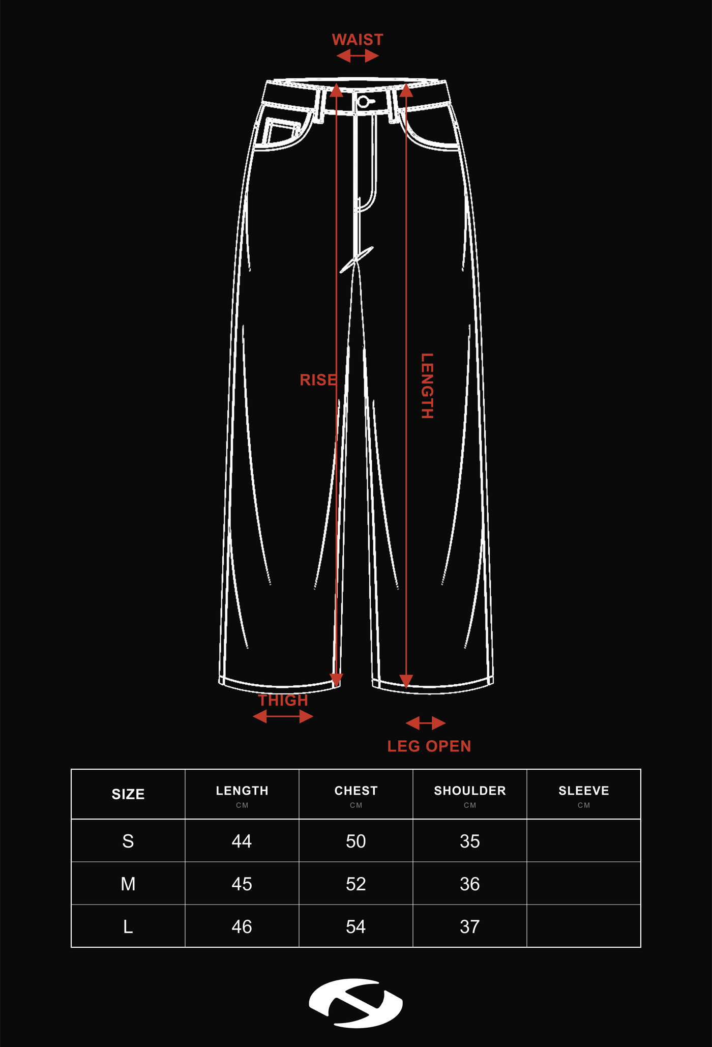 Size guide for Black Wide Logo Shortpants