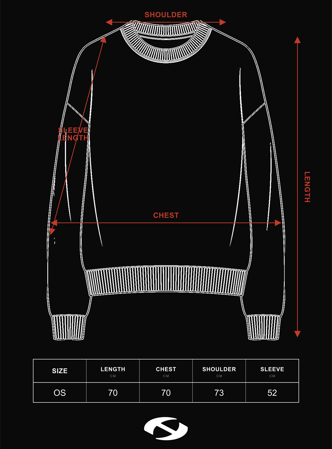 Size guide for HIERARCHY STUDIOS Chroma - Distressed Dark Grey Flux Oversized Knit Sweater