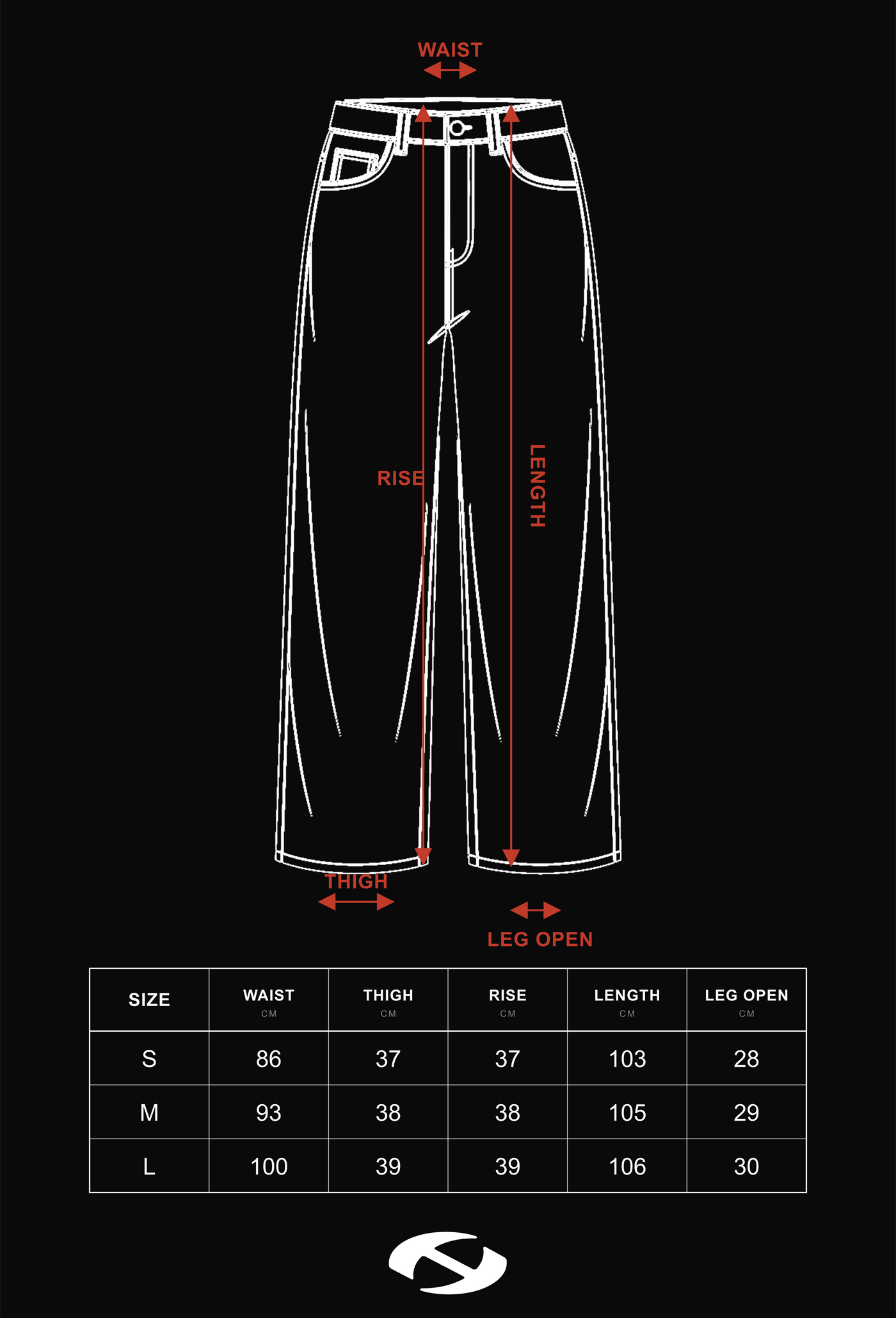Size guide for HIERARCHY STUDIOS Unruled - Mocca Tuck Trousers