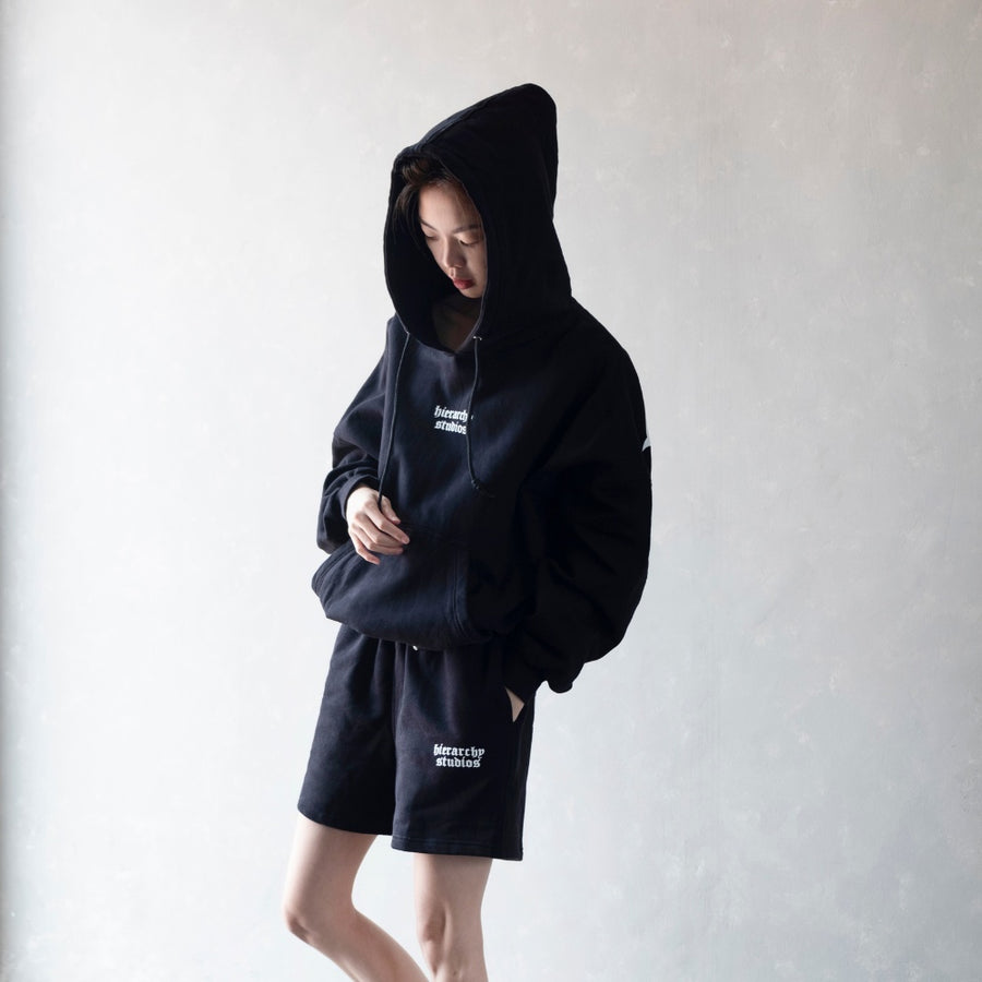 Black Wide Logo Oversized Hoodie