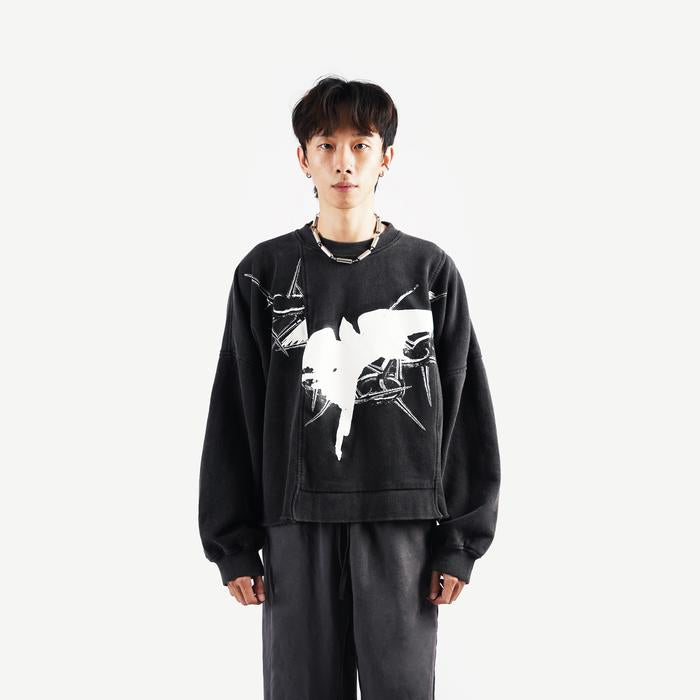 Washed Black Unchained Boxy Oversized Crewneck