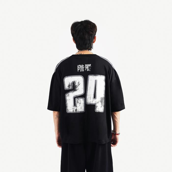 Black Four Stripes Boxy Oversized T-Shirt