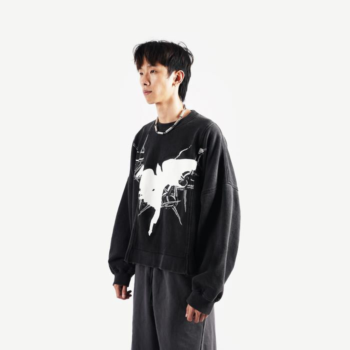 Washed Black Unchained Boxy Oversized Crewneck