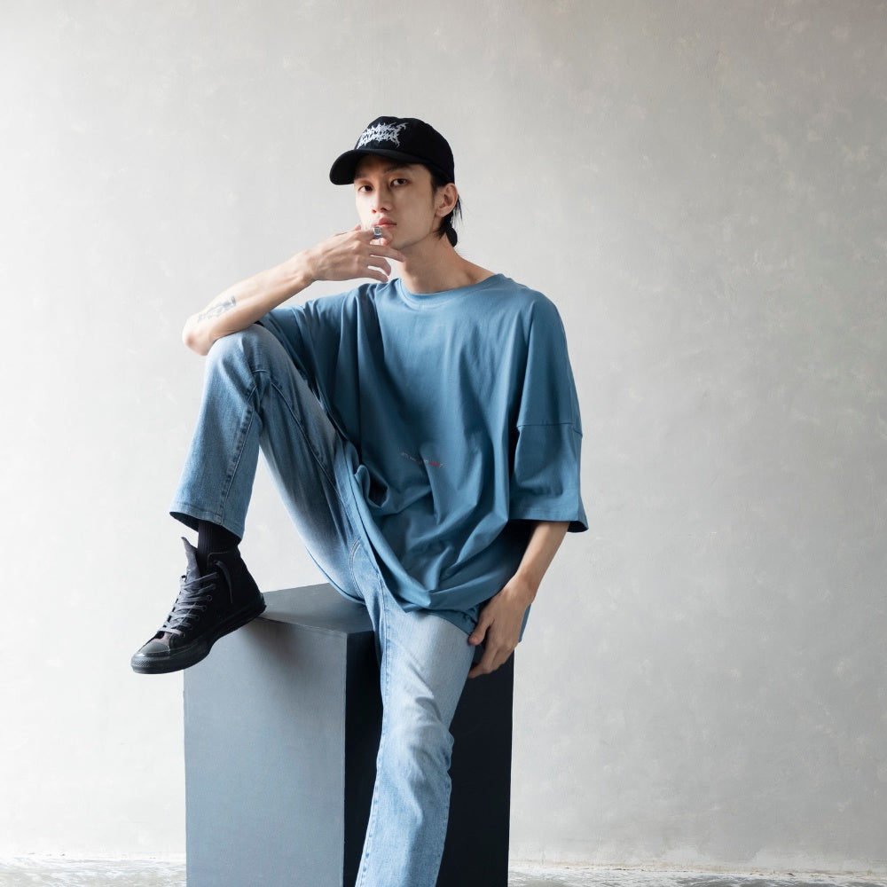Wide Evil Logo Dusty Blue Oversized T-Shirt