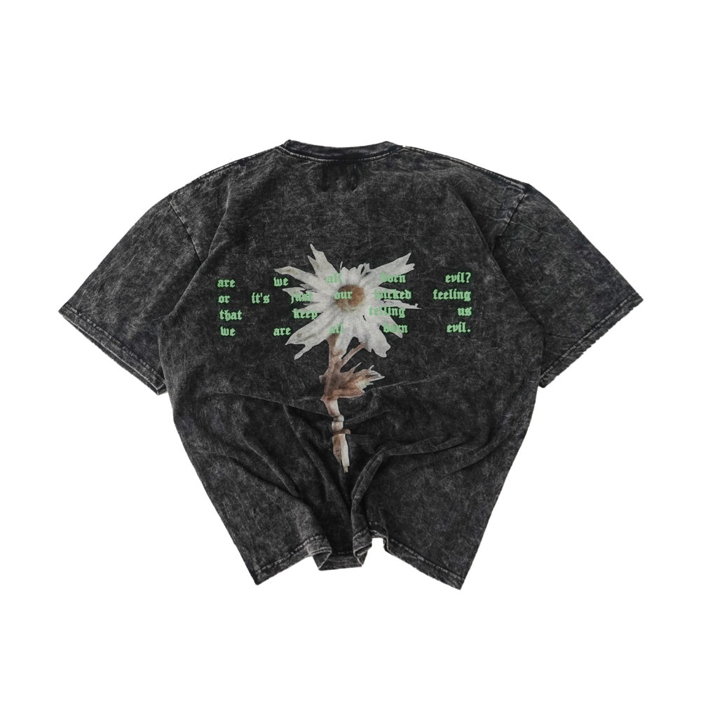 Washed Decayed Flower Oversized T-Shirt Black