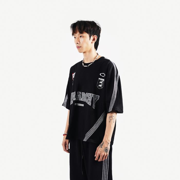 Black Four Stripes Boxy Oversized T-Shirt