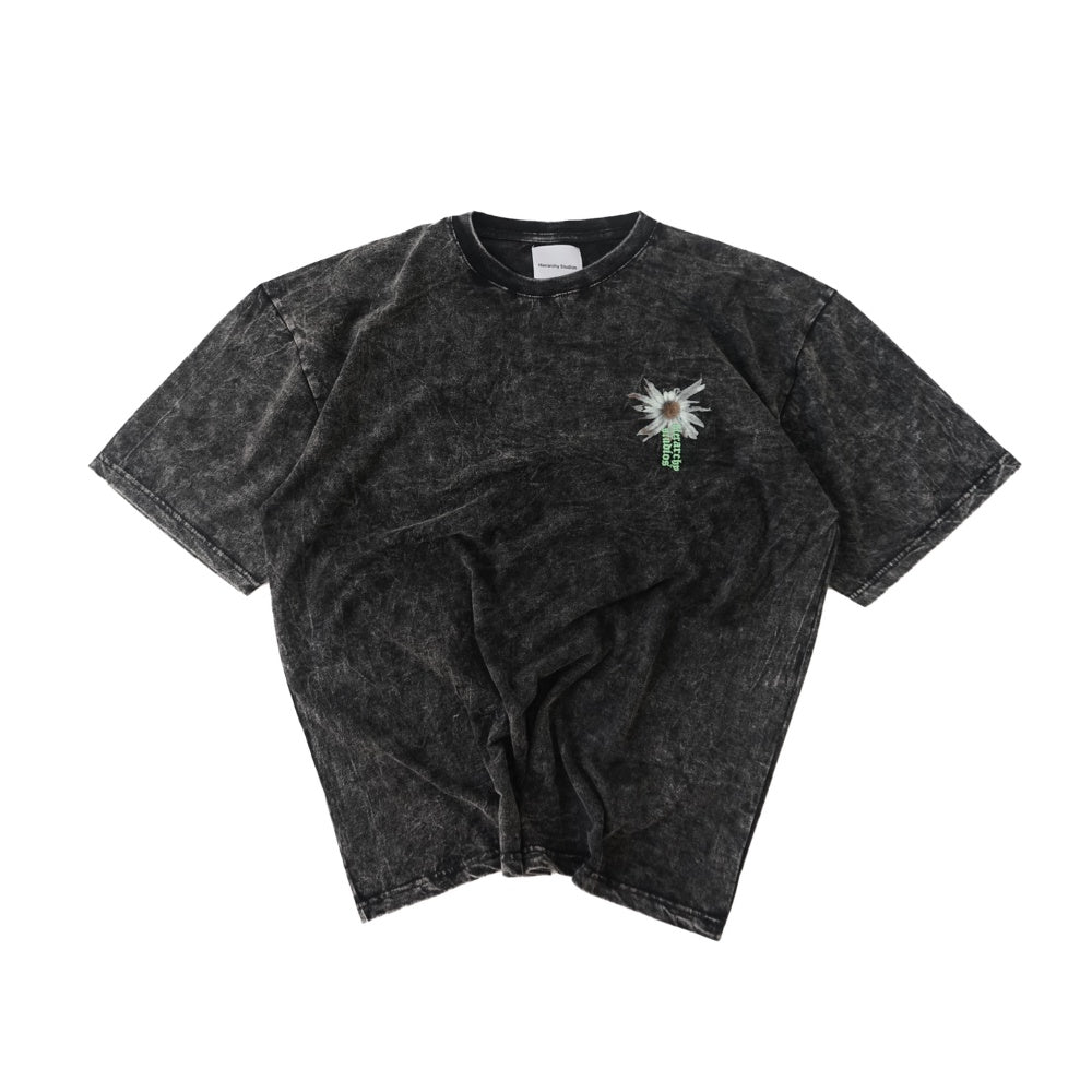 Washed Decayed Flower Oversized T-Shirt Black