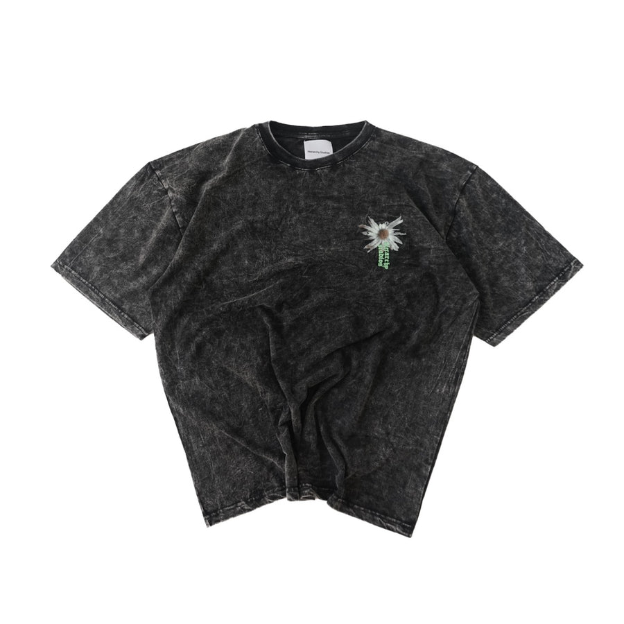 Washed Decayed Flower Oversized T-Shirt Black