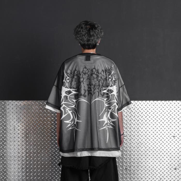 Black Tribal Wide Oversized Mesh Outer