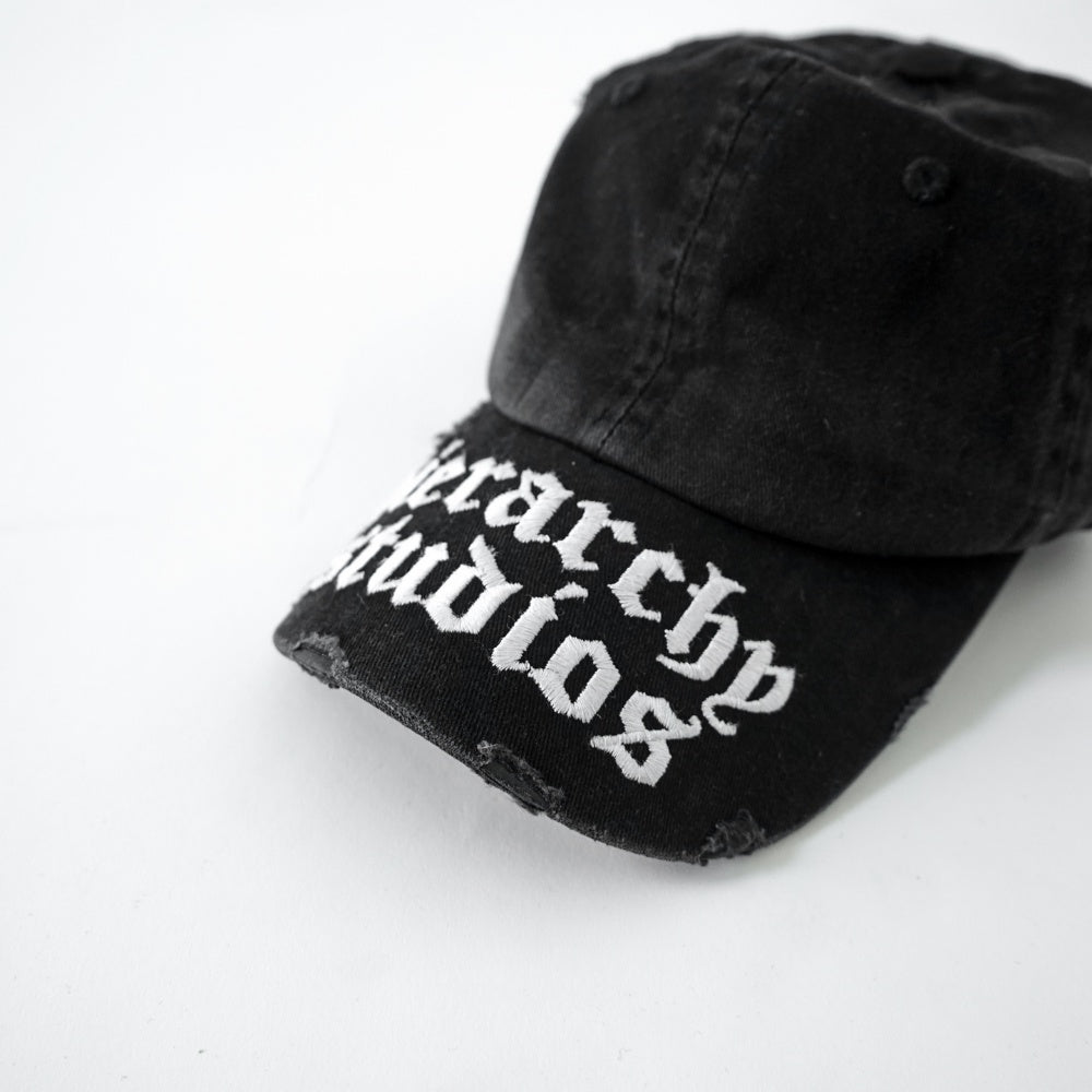 Distressed Black Wide Logo Baseball Cap