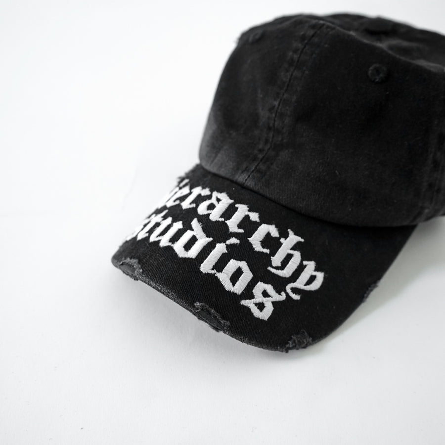 Distressed Black Wide Logo Baseball Cap