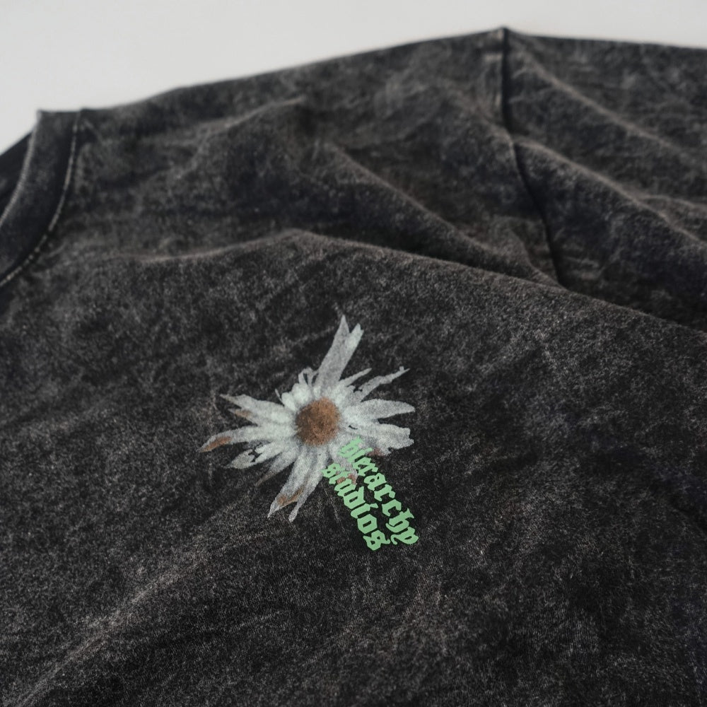 Washed Decayed Flower Oversized T-Shirt Black