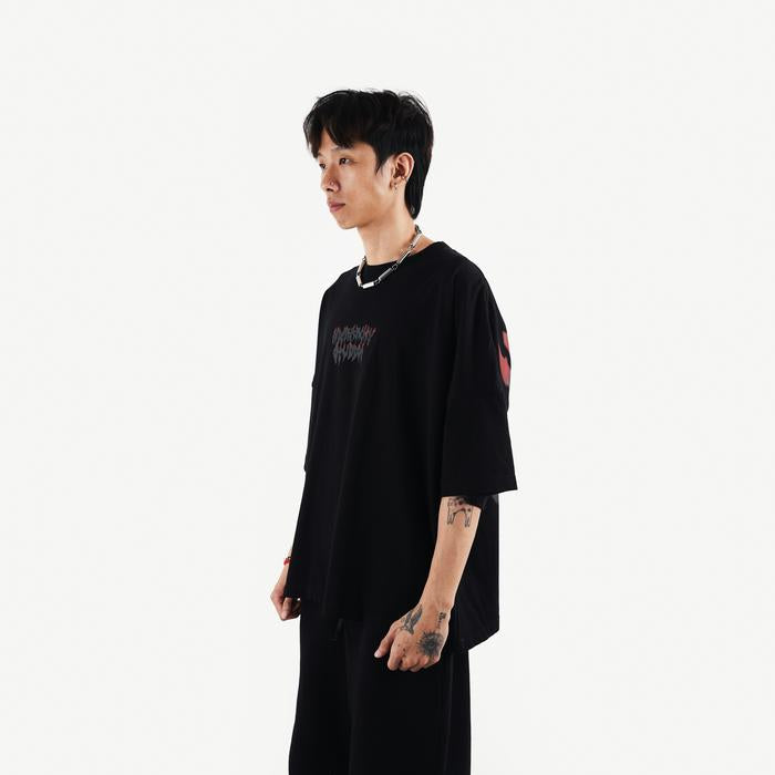 Black Burnout Wide Oversized T-Shirt