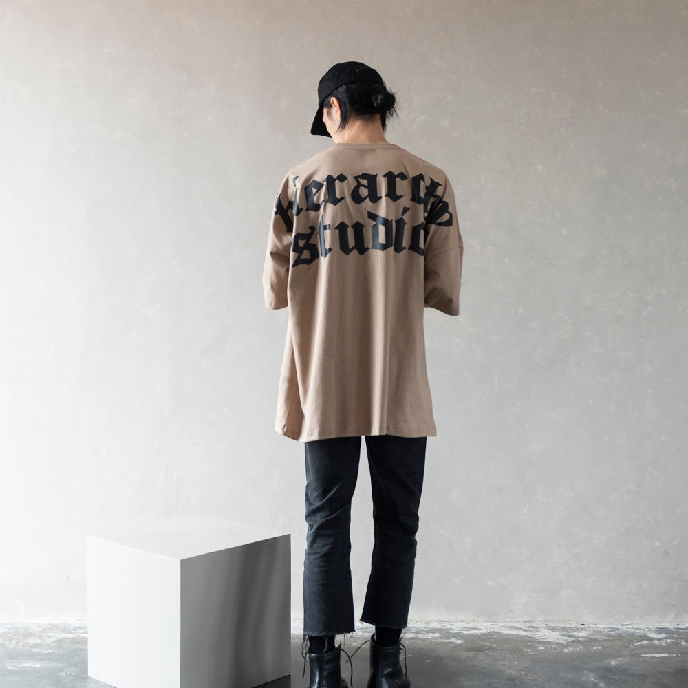 Beige Wide Logo oversized T-Shirt