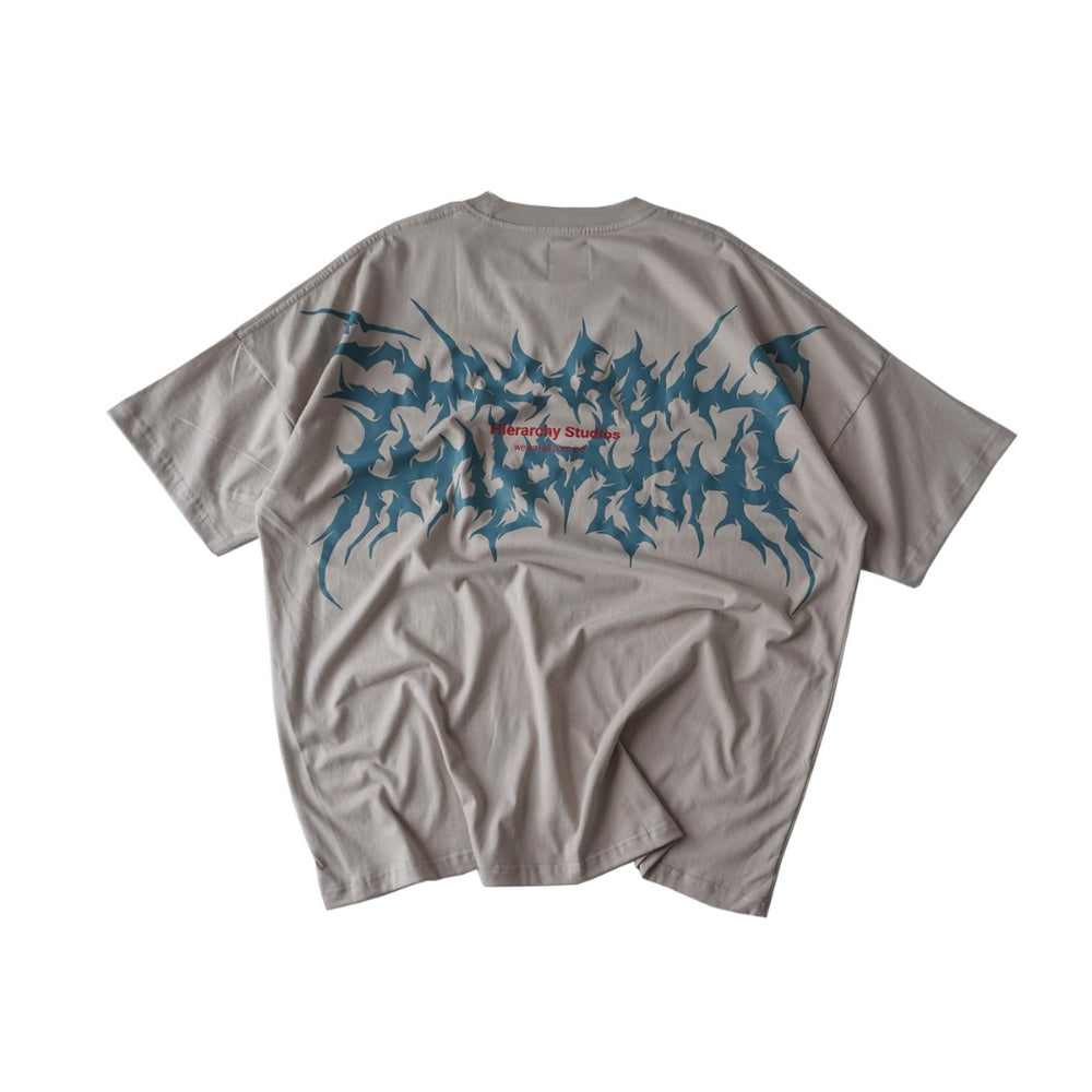 Wide Evil Logo Beige Oversized T-Shirt