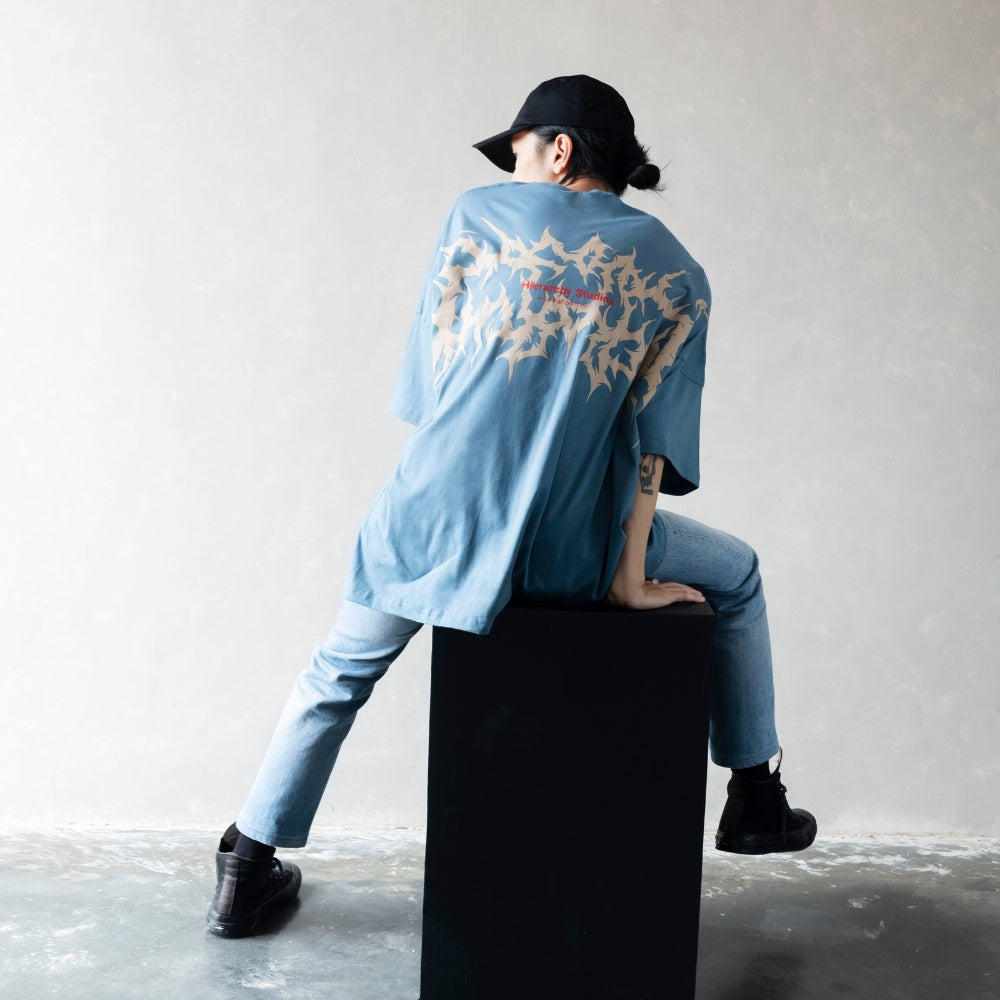 Wide Evil Logo Dusty Blue Oversized T-Shirt