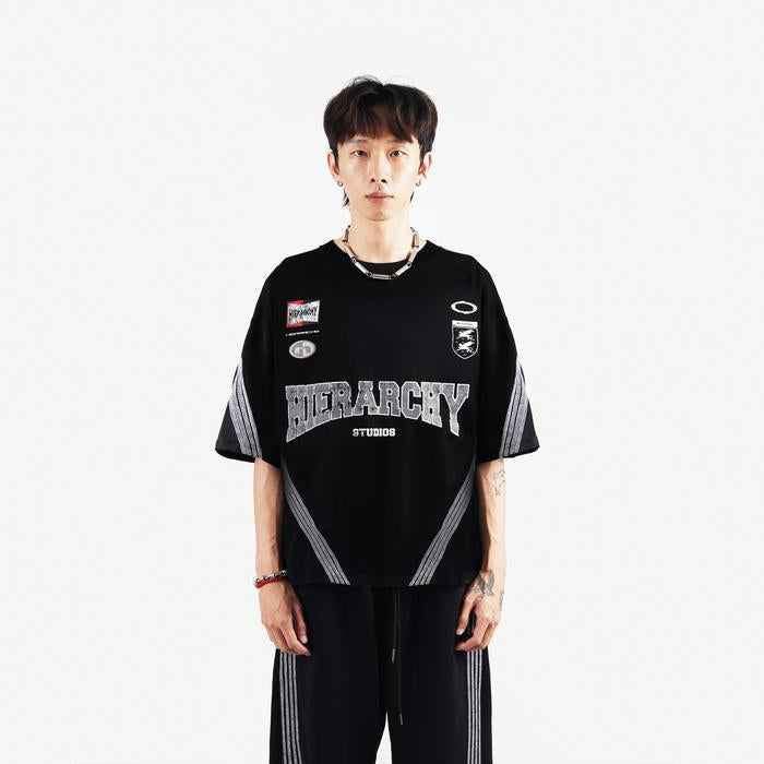 Black Four Stripes Boxy Oversized T-Shirt