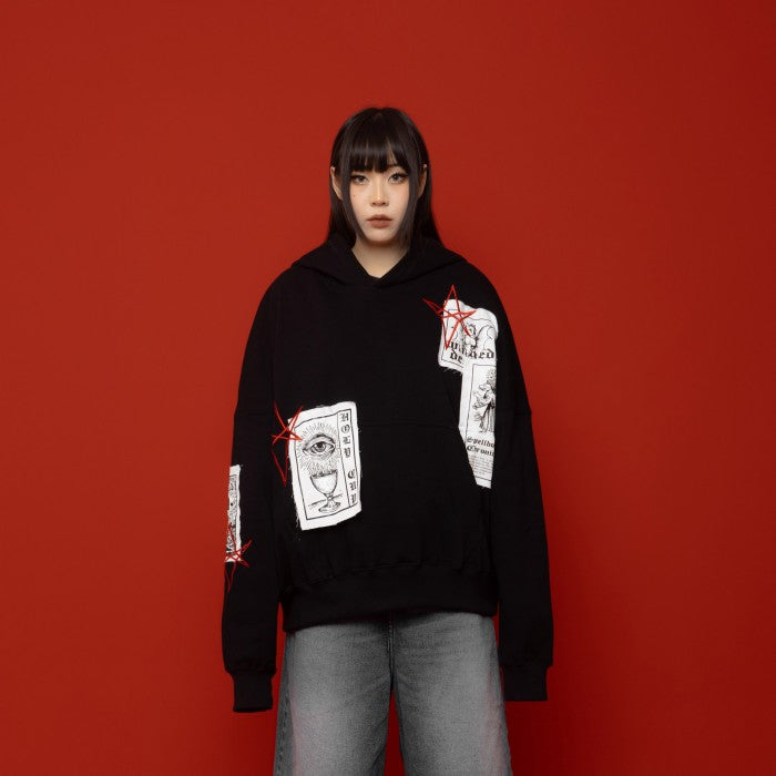 Black Embroidered Wide Oversized Hoodie