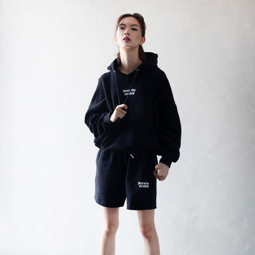 Black Wide Logo Oversized Hoodie