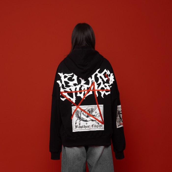 Black Embroidered Wide Oversized Hoodie
