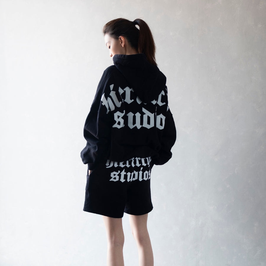 Black Wide Logo Oversized Hoodie