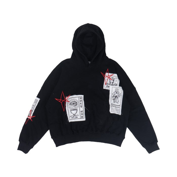 Black Embroidered Wide Oversized Hoodie