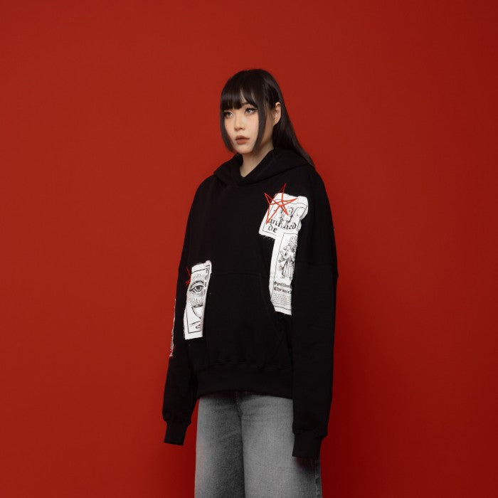 Black Embroidered Wide Oversized Hoodie