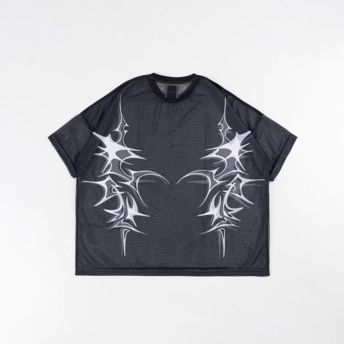 Black Tribal Wide Oversized Mesh Outer