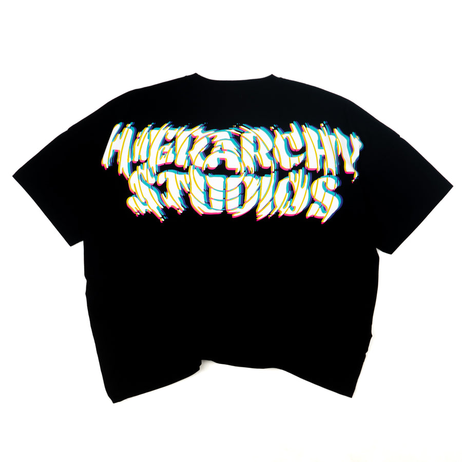New Error Glitch Wide Logo Oversized T-Shirt Black