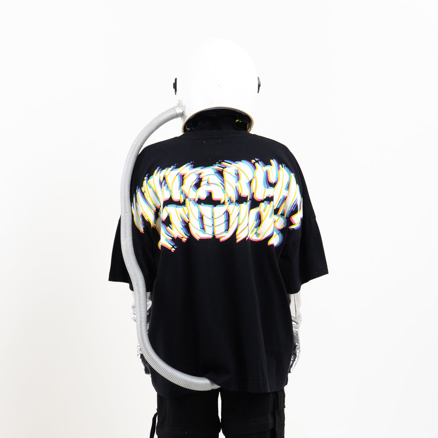 New Error Glitch Wide Logo Oversized T-Shirt Black
