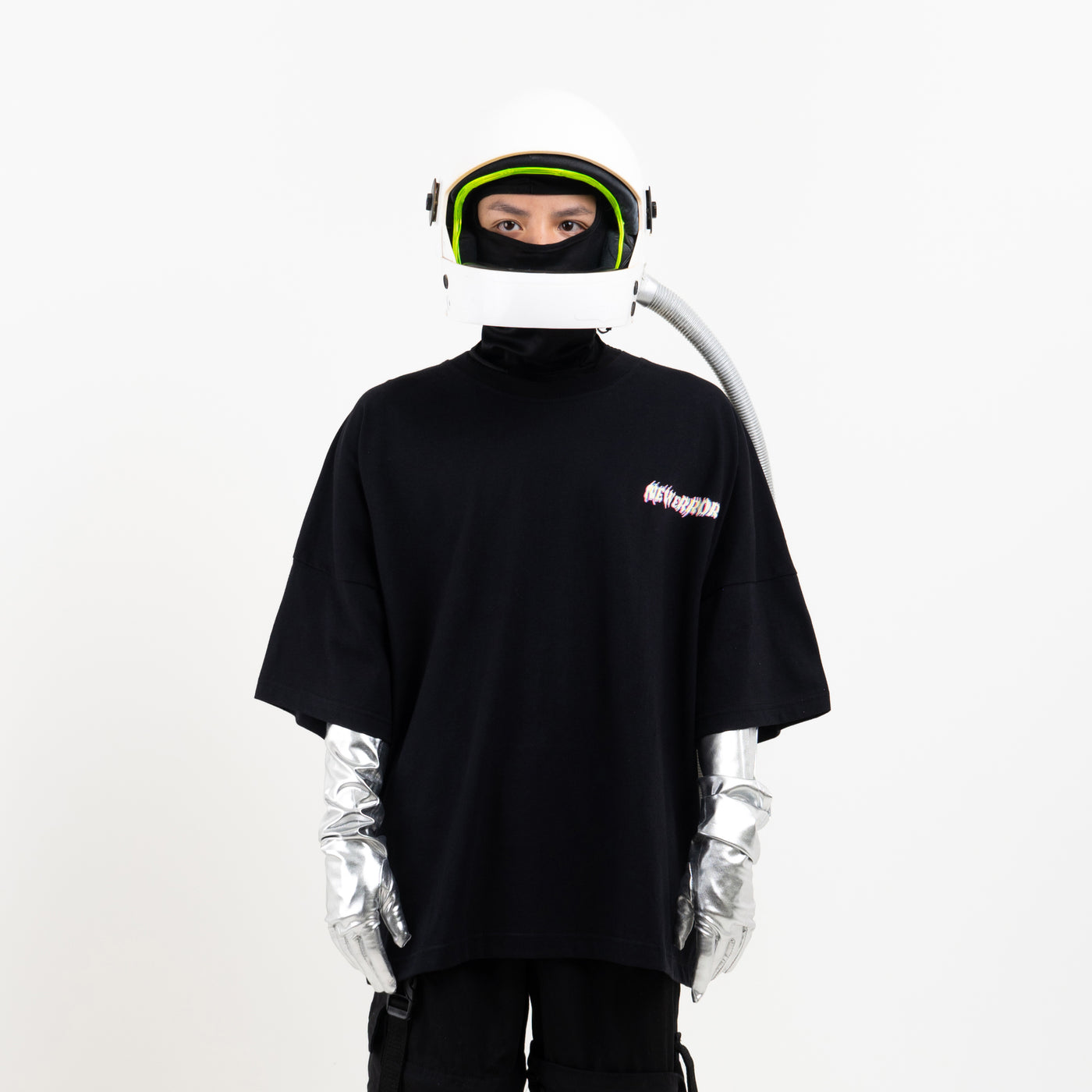 New Error Glitch Wide Logo Oversized T-Shirt Black