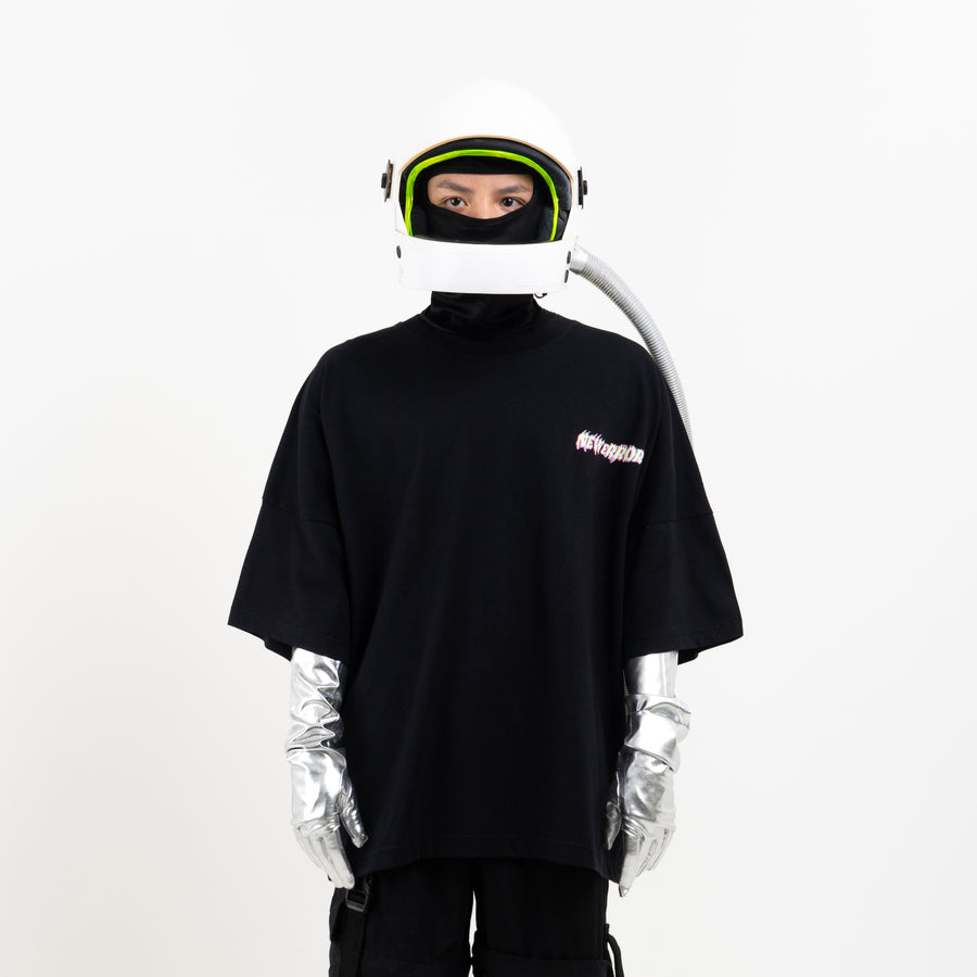 New Error Glitch Wide Logo Oversized T-Shirt Black