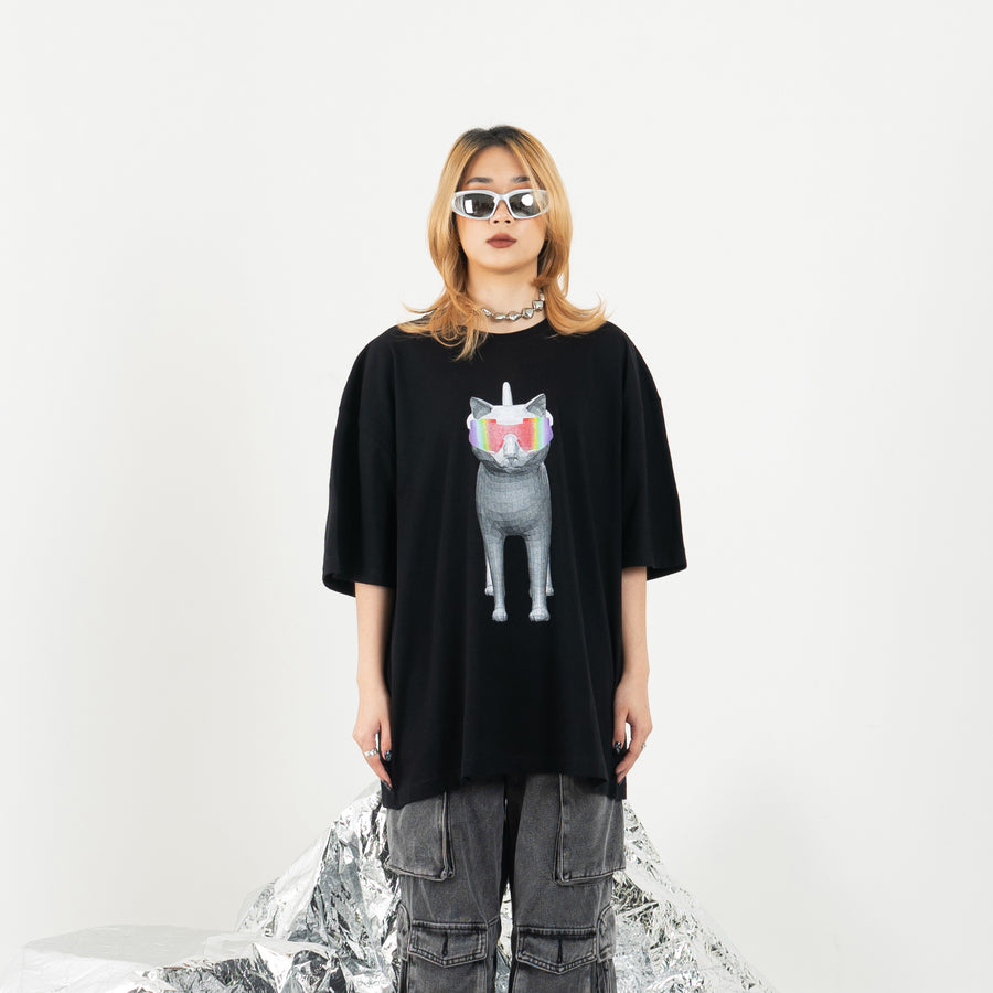 Black Cyber Kitty Oversized T-Shirt