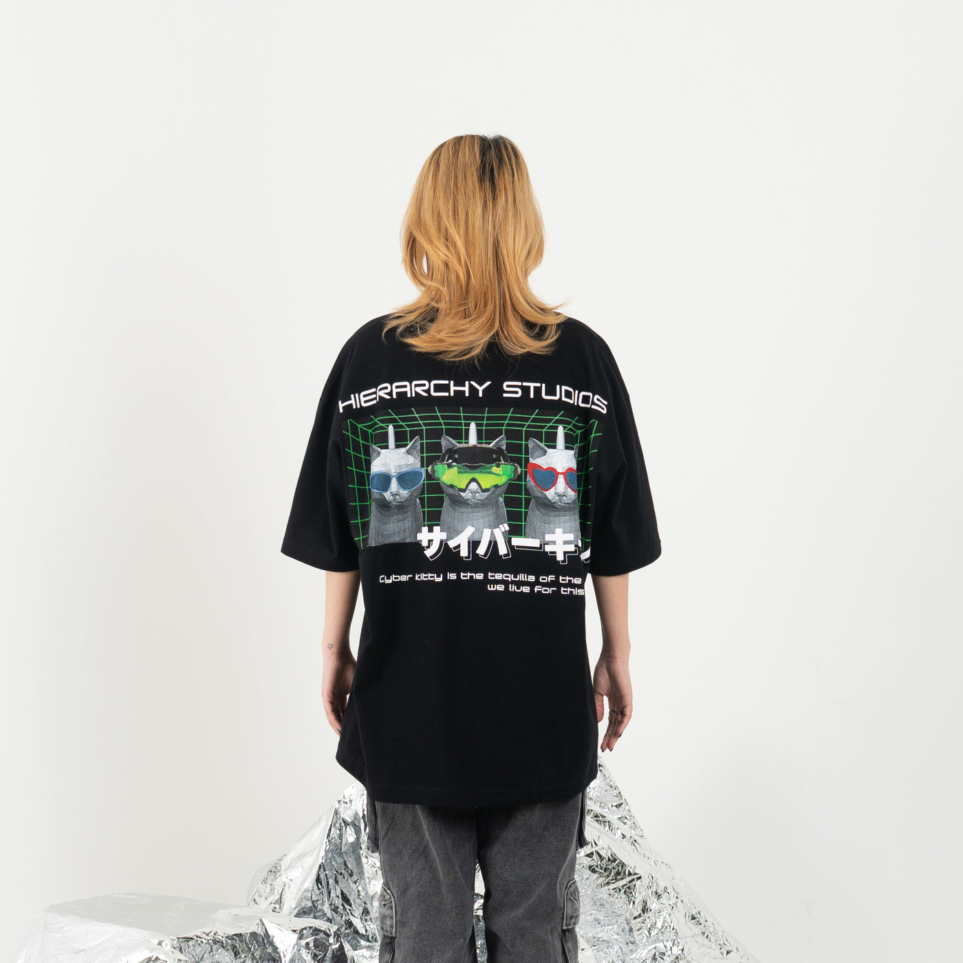 Black Cyber Kitty Oversized T-Shirt