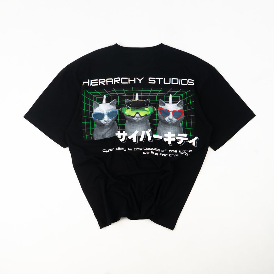 Black Cyber Kitty Oversized T-Shirt
