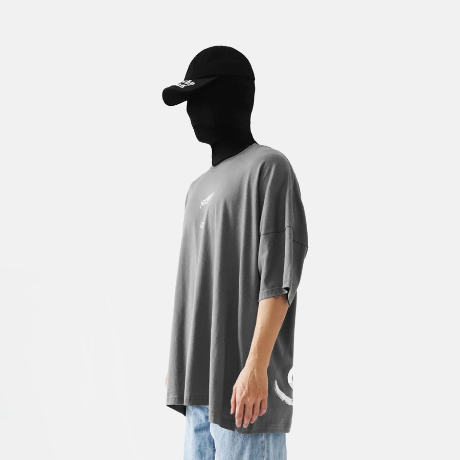 Wide Calligraphy Logo Oversized T-Shirt Grey