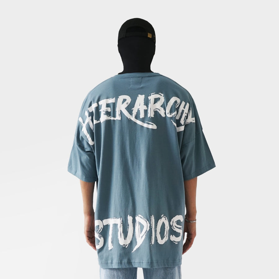 Wide Calligraphy Logo Oversized T-Shirt Blue