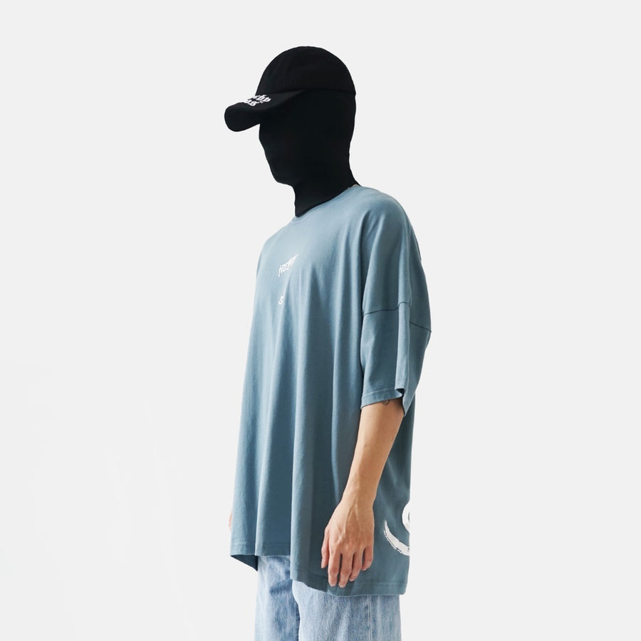 Wide Calligraphy Logo Oversized T-Shirt Blue