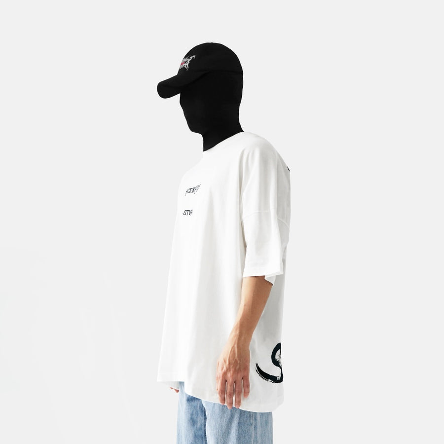 Wide Calligraphy Logo Oversized T-Shirt White