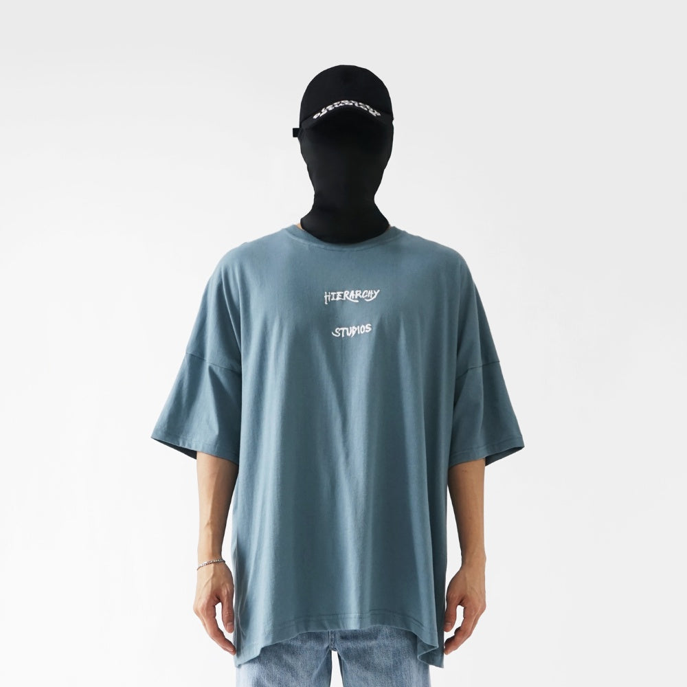 Wide Calligraphy Logo Oversized T-Shirt Blue